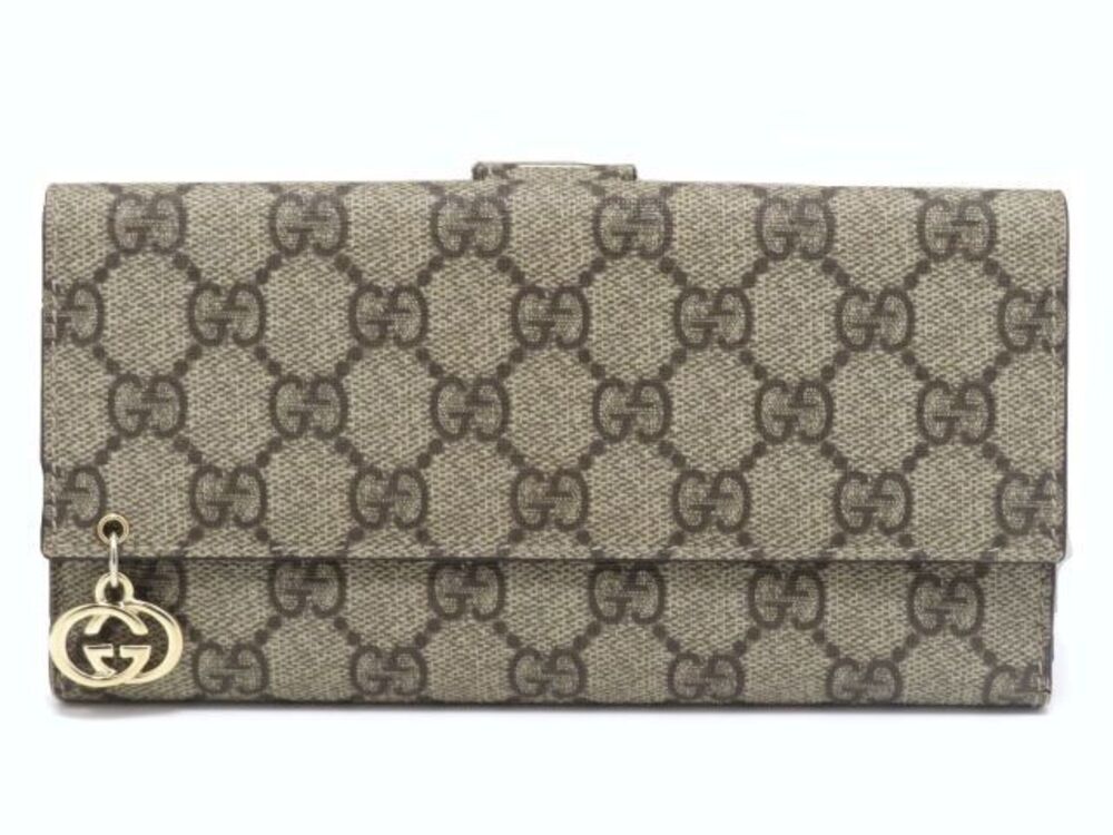Gucci Interlocking G Supreme Snap Long Wallet Beige Cream Accessories